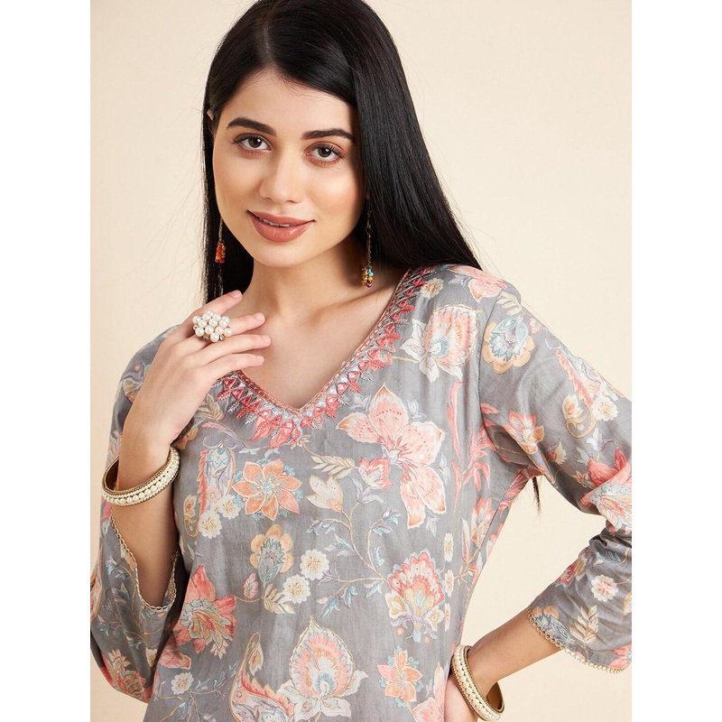 all about you Floral Printed Cotton Straight Kurta