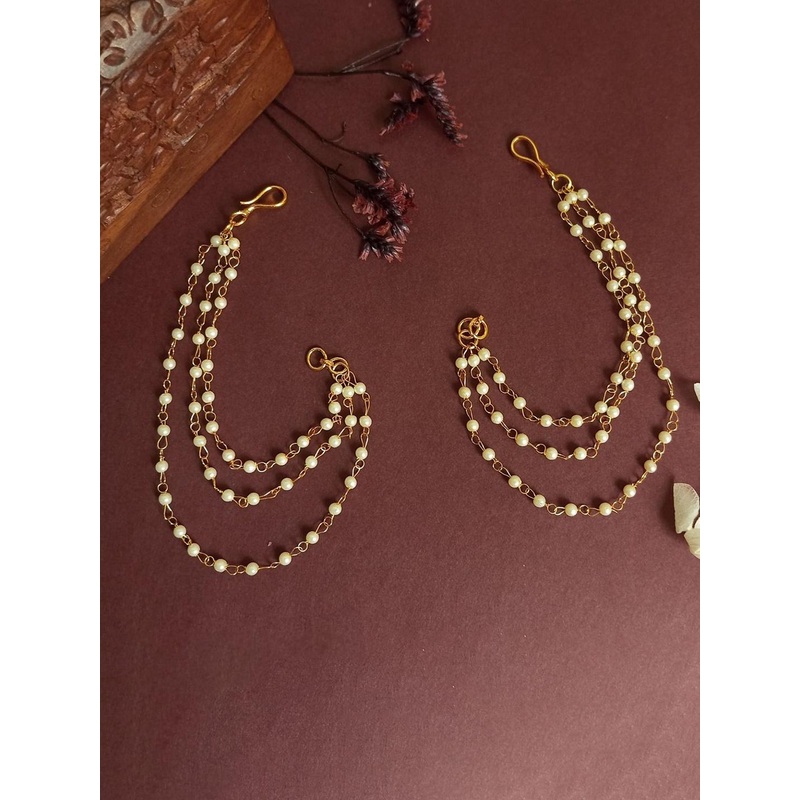 Anouk Gold-Plated Pearl Beaded Contemporary Ear Cuff Chain