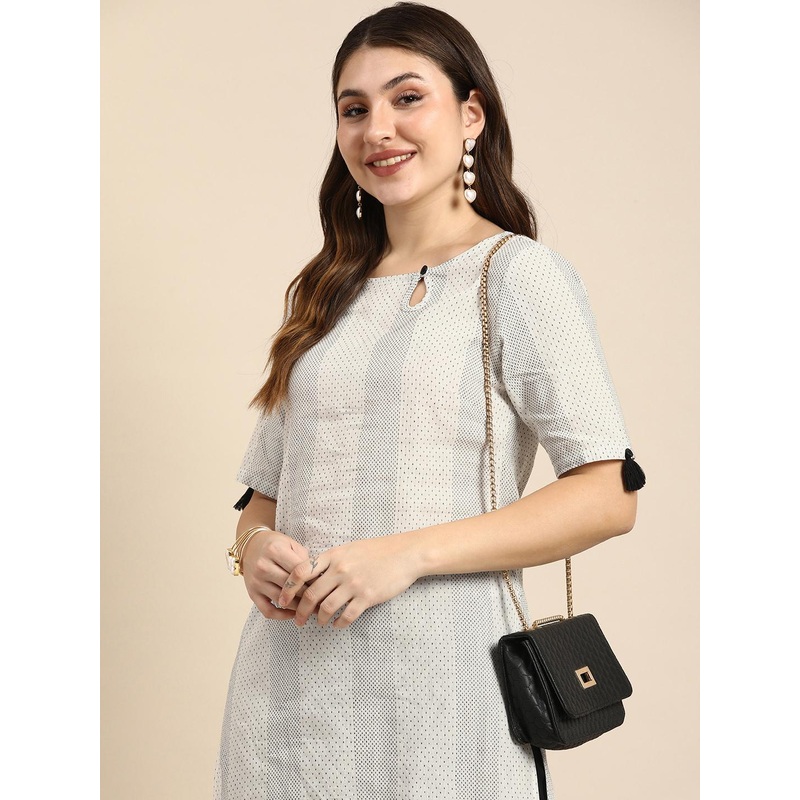 Anouk Women Striped Keyhole Neck Cotton Kurta