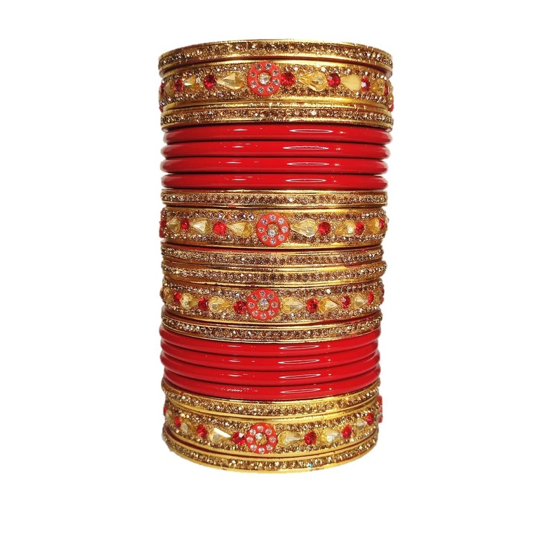 Anshi Creations Women Red Set Of 2 Gold-Plated Lah Chura Copper Bangles
