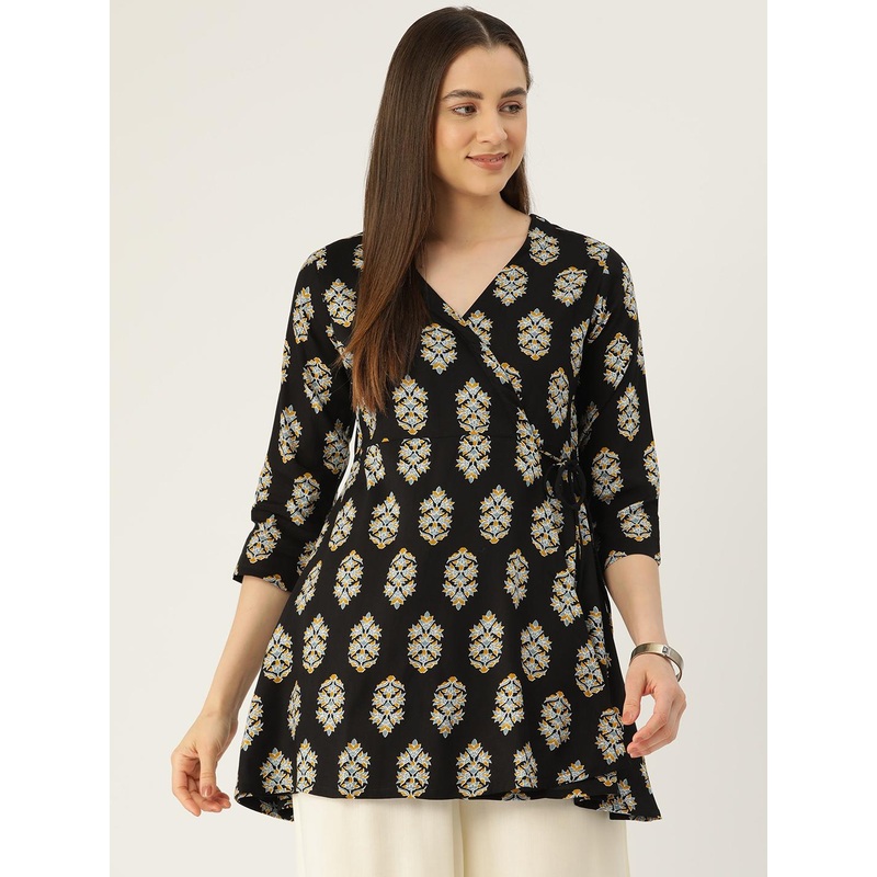 FERANOID Floral Printed Pure Cotton Angrakha Kurti