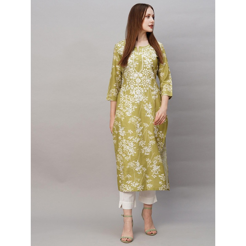 GoSriKi Floral Embroidered Thread Work Regular Kurta