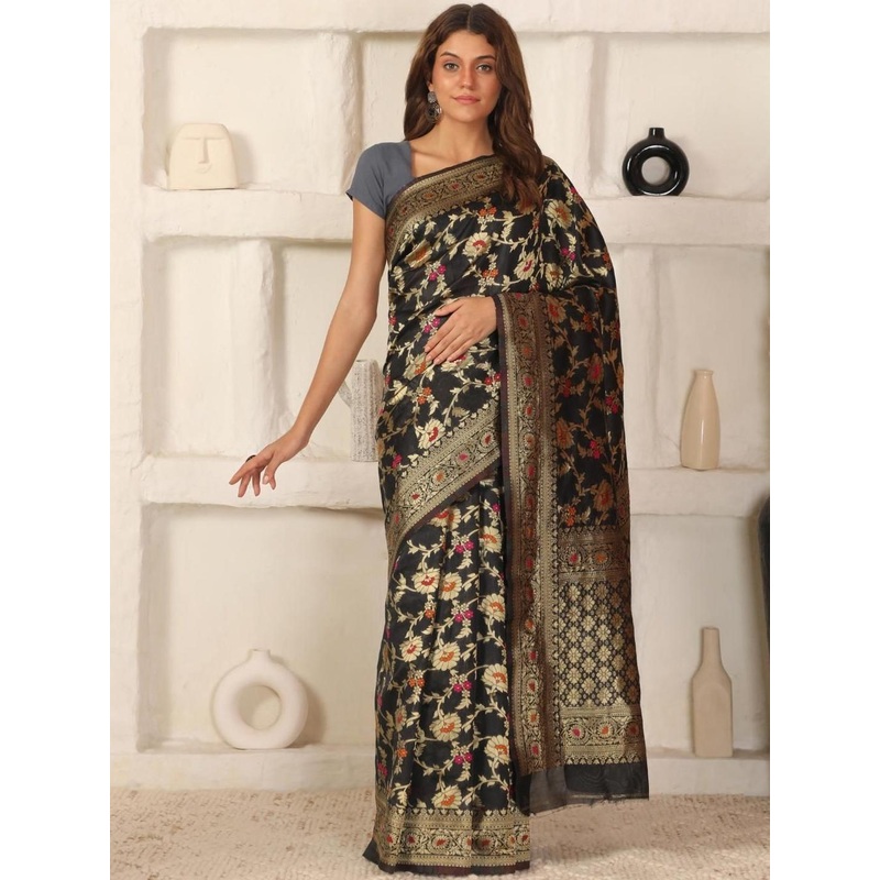 HAIDER ALI AND SONS Woven Design Floral Zari Border Banarasi Saree
