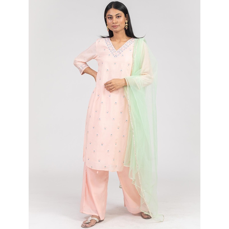 HERE&NOW Green & Gold-Toned Gotta Patti Dupatta