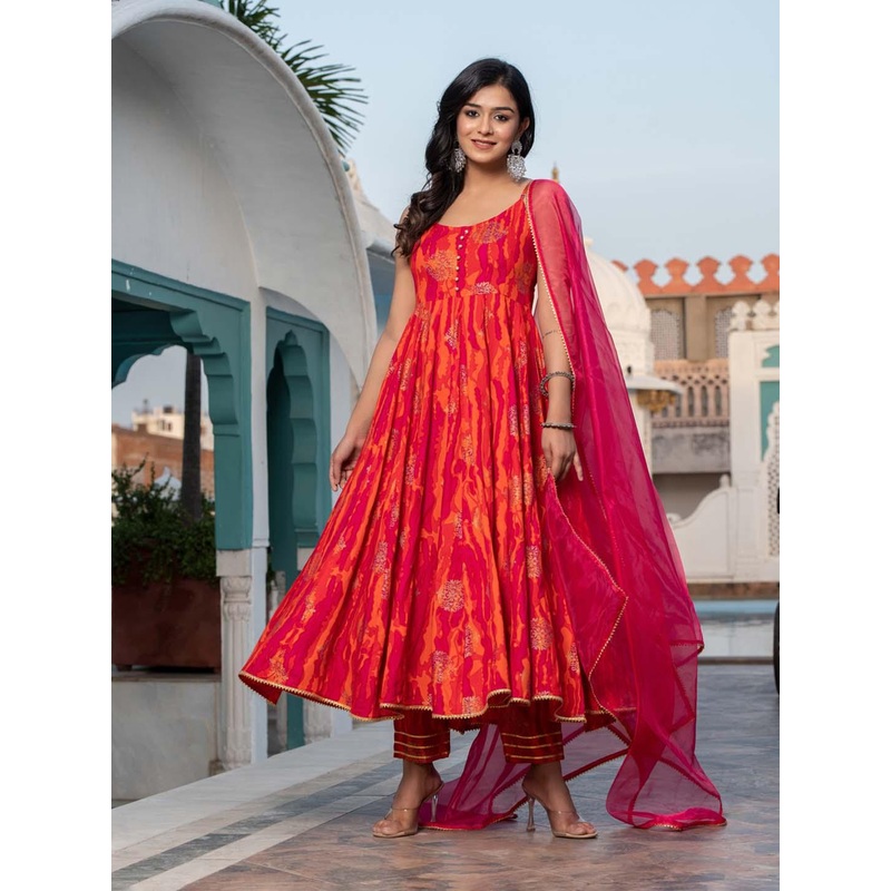 Indi INSIDE Ethnic Motifs Printed Empire Gotta Patti Kurta With Trousers & Dupatta