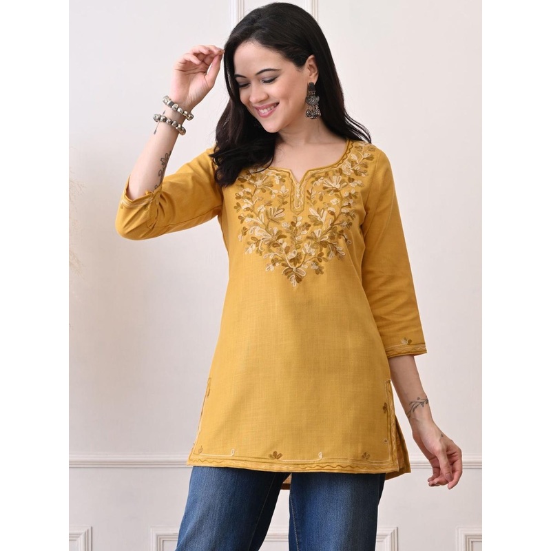 KALINI Floral Embroidered Pure Cotton Kurti