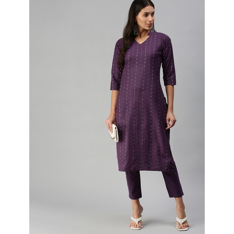 KALINI Women Violet Pure Cotton Kurta with Trousers