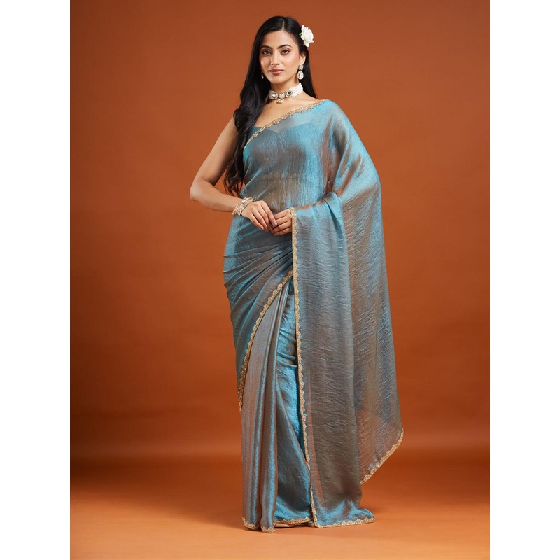 kasee Solid Embellished Beads and Stones Silk Blend Saree