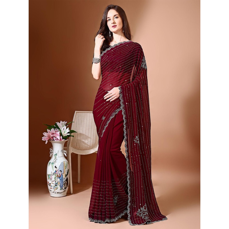 Leelavati Embellished Beads and Stones Pure Chiffon Saree