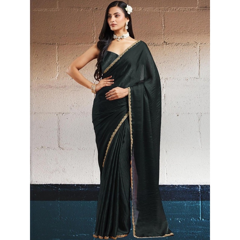 LOROFY Women Beads and Stones Tussar Saree with an Unstitched Blouse Piece