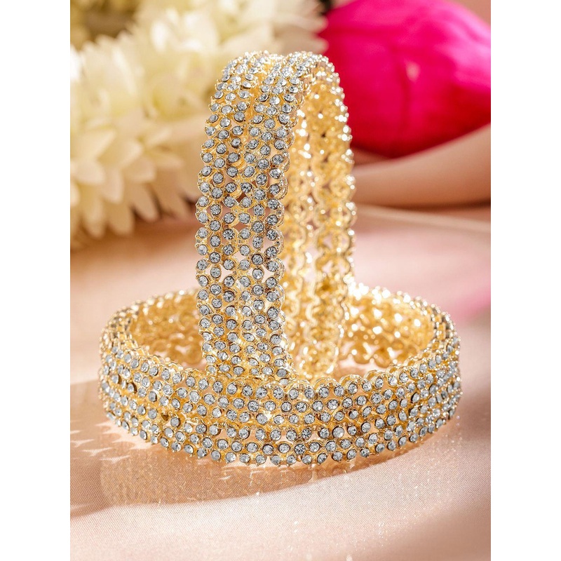 Rubans Set Of 4 18K Gold-Plated Dazzling AD Studded Premium Bangles for Women