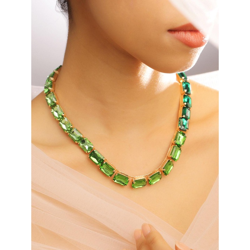 Rubans Voguish 18K Gold Plated Light & Deep Emerald Crystal & Cubic Zirconia Necklace Set