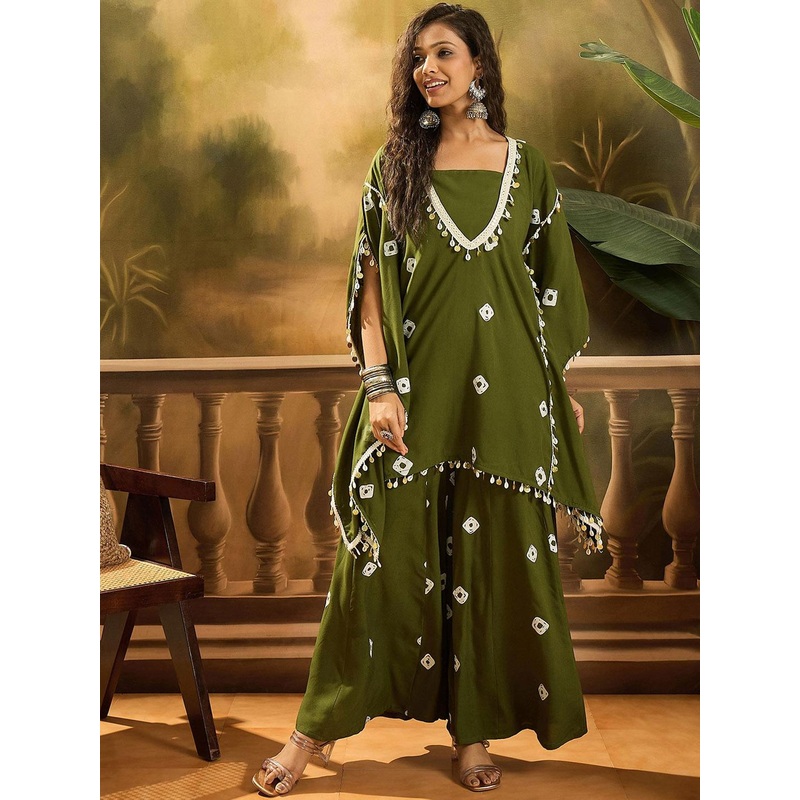 Sangria Bandhej Printed Kaftan Tube Top With Sharara