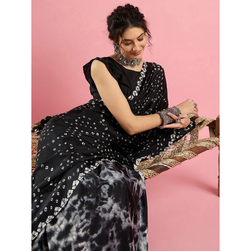 Sangria Ethnic Printed Bandhani Saree With Blouse Piece