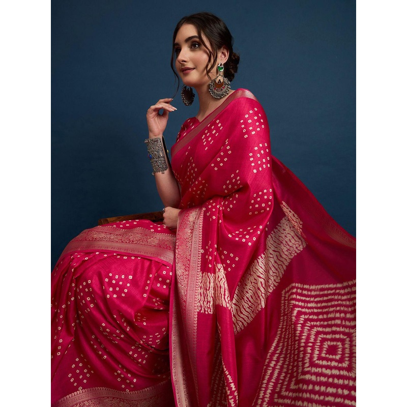 Sangria Women Bandhani Printed Saree With Unstitched Blouse
