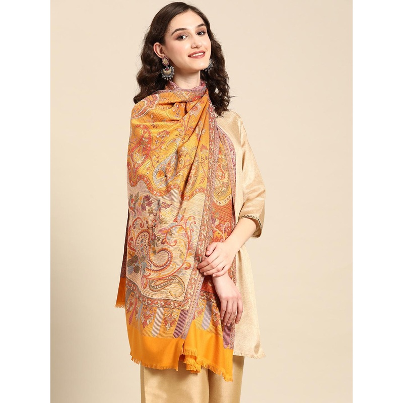 Sangria Women Mustard Floral Printed Stole