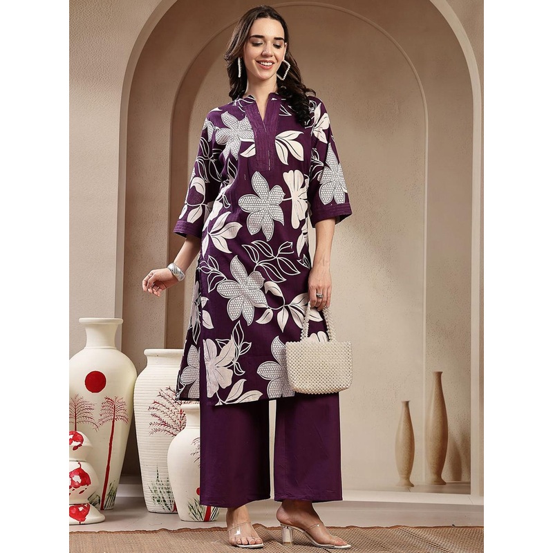 Stylum Women Floral Printed Cotton Kurta with Palazzos