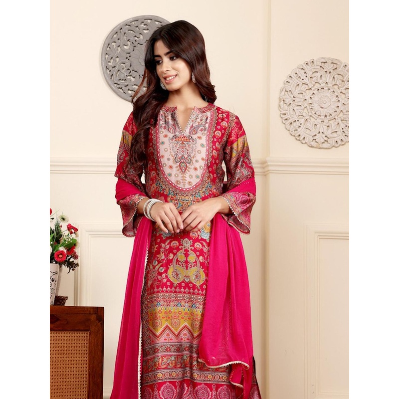 Varanga Ethnic Motifs Printed Gotta Patti Chanderi Silk Kurta With Trousers And Dupatta