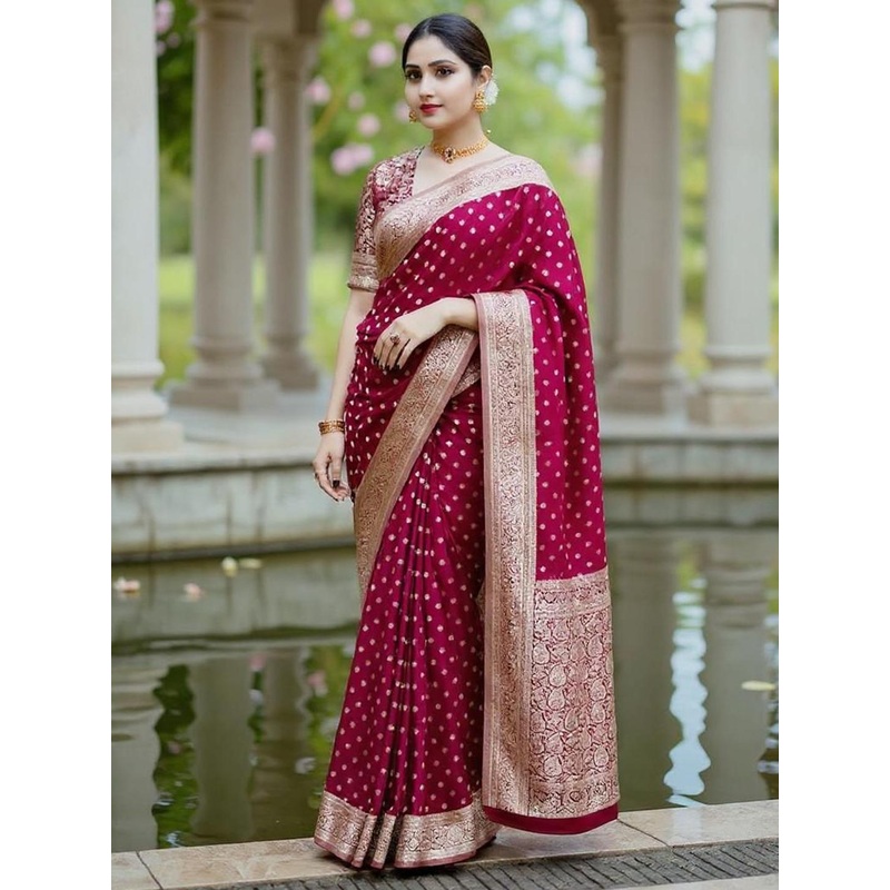 VILLE FASHION Ethnic Motifs Woven Design Zari Kanjeevaram Saree