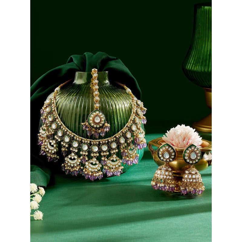 Zaveri Pearls Gold-Plated Kundan-Stone Studded & Beaded Jewellery Set