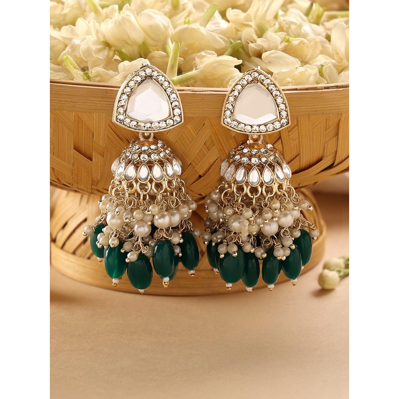 Zaveri Pearls Gold-Plated Kundan-Studded Contemporary Jhumkas