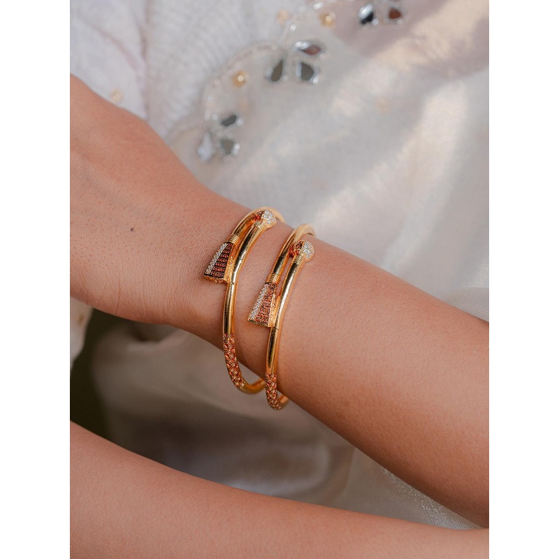 Zeraki Jewels Jahnavi Set Of 2 Gold-Plated Stone Studded Textured Bangles