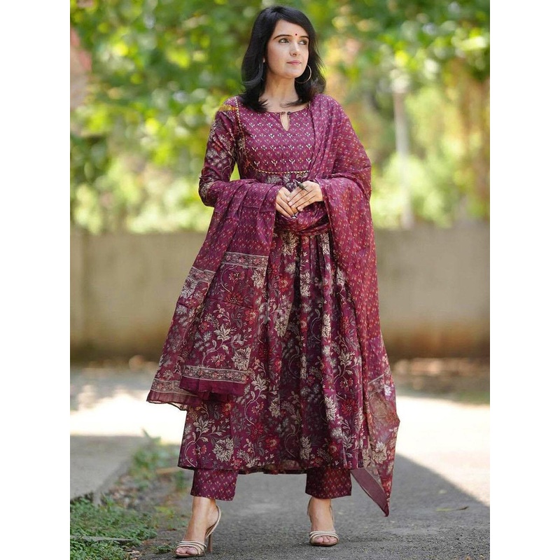 ARADHNA Women Floral Printed A-Line Kurta with Trousers & Dupatta