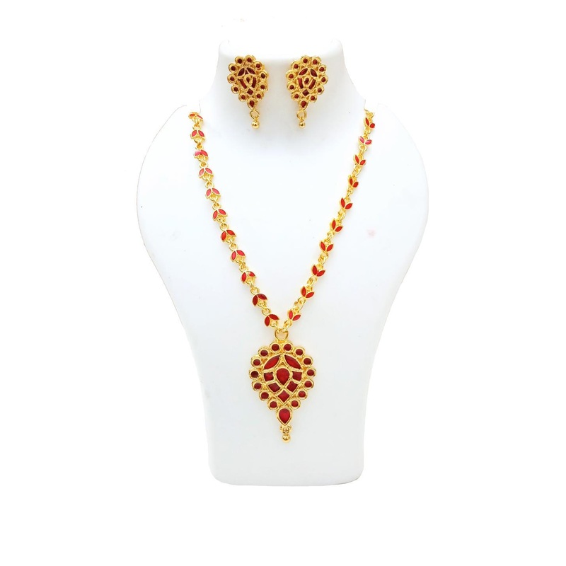Balaji Gold Gold-Plated Artificial Stone Studded Jewellery Set