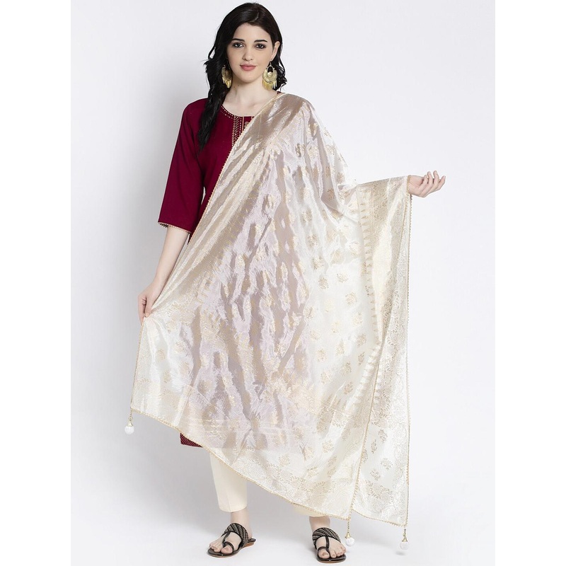 Clora Creation Women Off-White & Gold-Toned Printed Dupatta