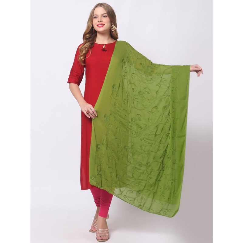 Dupatta Bazaar Olive Green Embroidered Dupatta