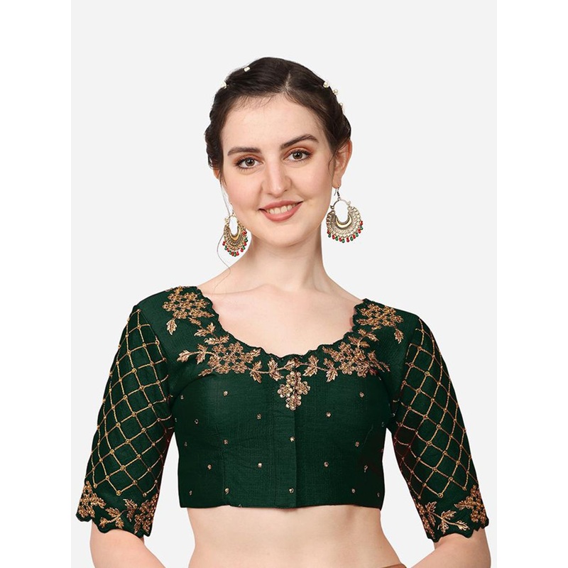 HERE&NOW Embroidered Silk Round Neck Saree Blouse