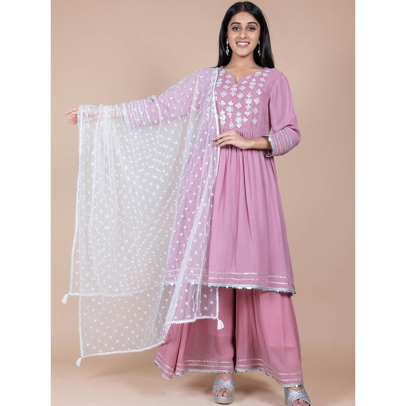 HERE&NOW White Ethnic Motifs Embroidered Dupatta