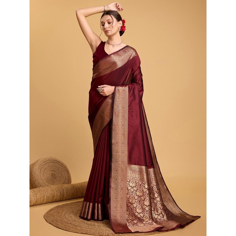 House Of Pataudi Art Silk Woven Design Zari Kanjivaram Saree With Unstitched Blouse Piece