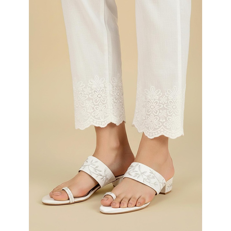 House of Pataudi Floral Embroidered Block Heels