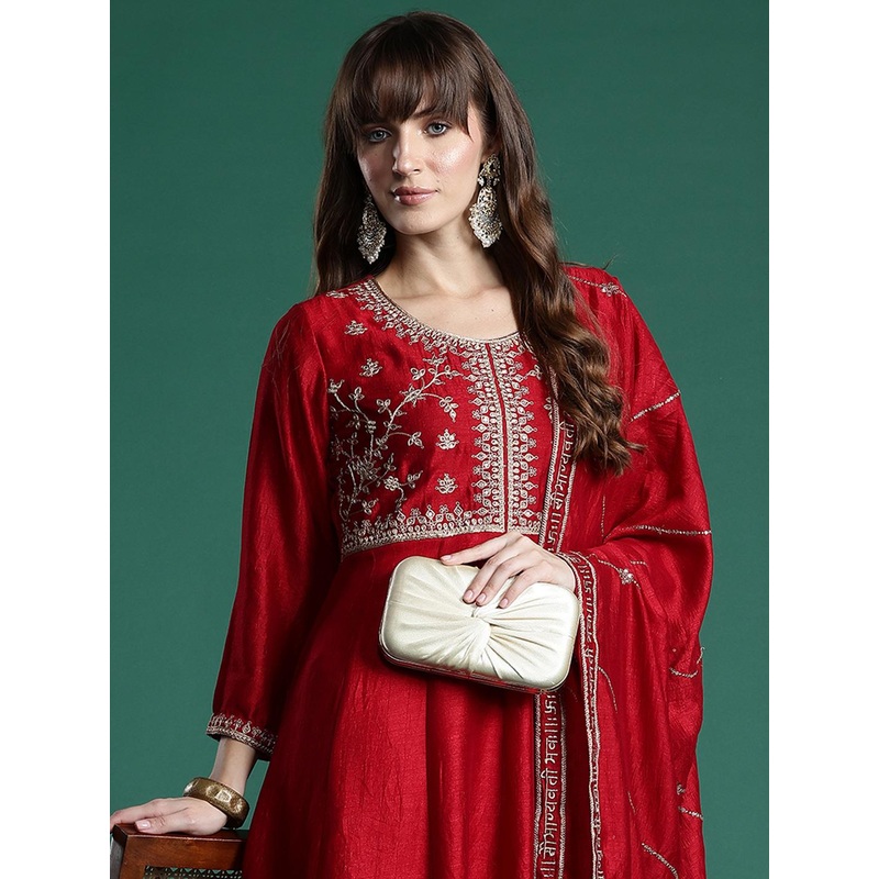 Indo Era Ethnic Motifs Embroidered Empire Kurta with Trousers & Dupatta