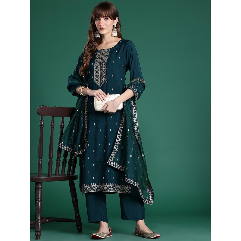 Indo Era Ethnic Motifs Embroidered Kurta with Trousers & Dupatta