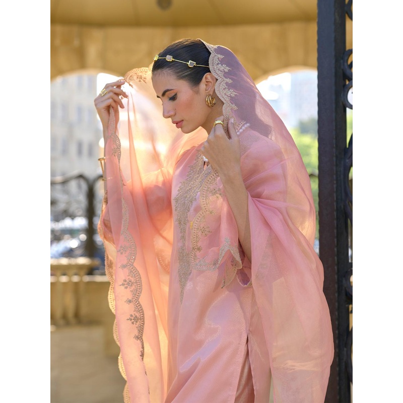 Indo Era Ethnic Motifs Embroidered Zari Straight Kurta With Trousers & Dupatta