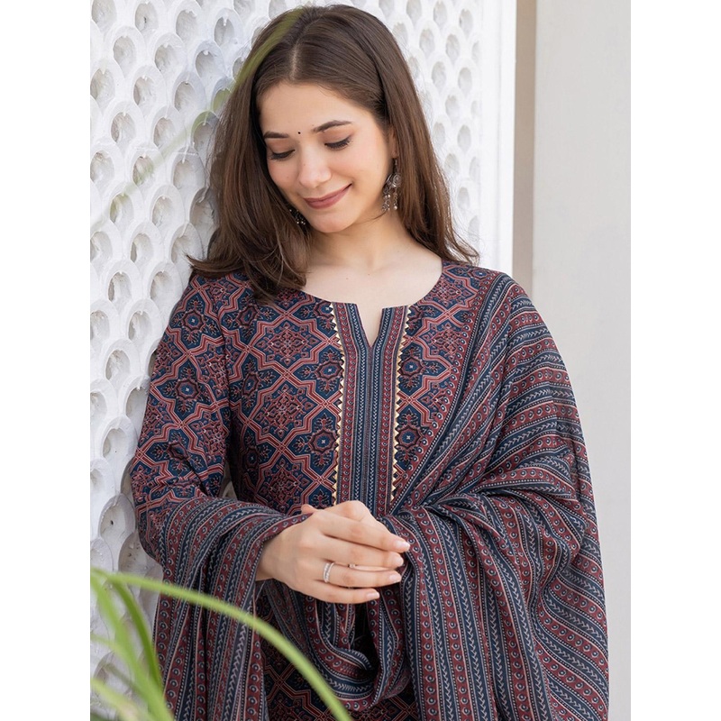 KALINI Ethnic Motifs Printed Regular Gotta Patti Straight Kurta with Trousers & Dupatta
