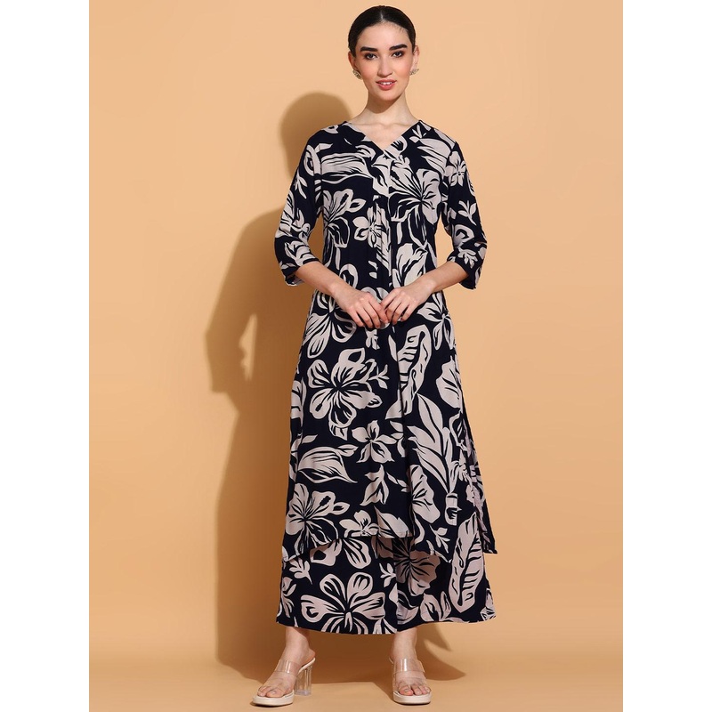 KALINI Floral Printed Straight Kurta with Palazzos
