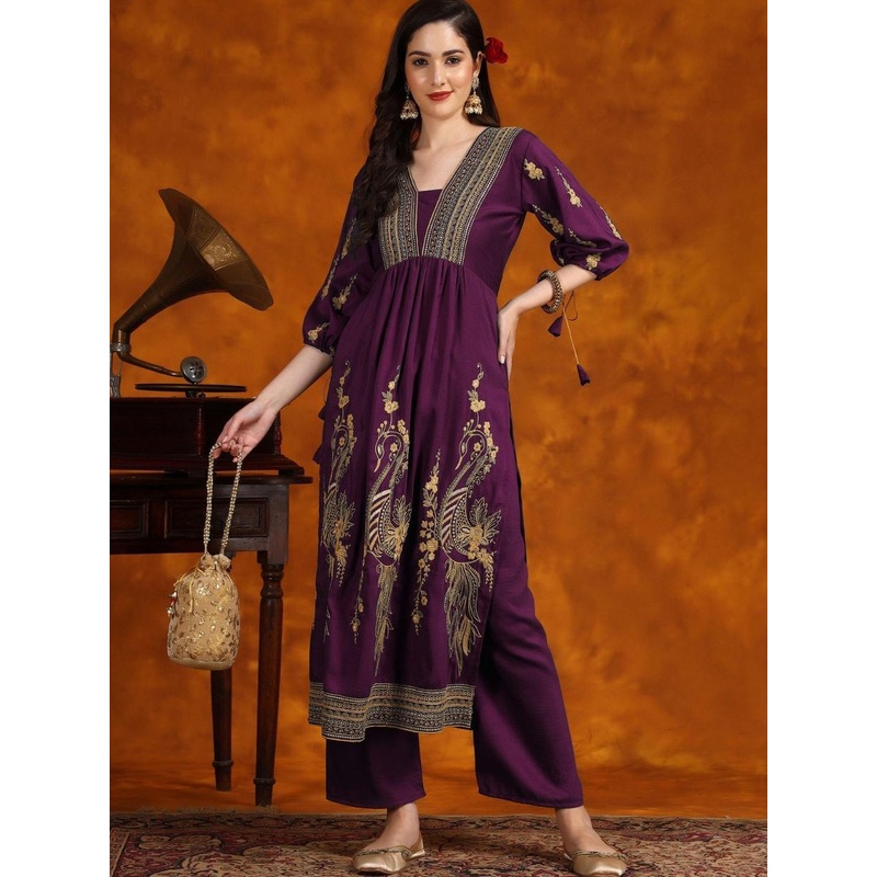 KALINI Women Embroidered Viscose Rayon A-Line Kurtas