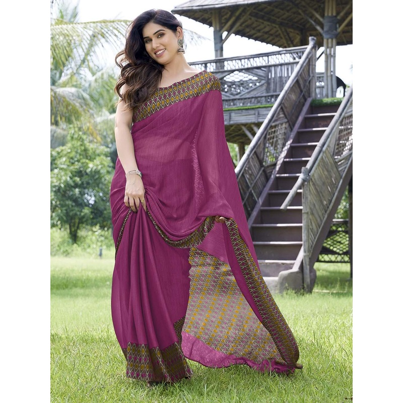 KALINI Women Pink & Brown Printed Poly Chiffon Saree