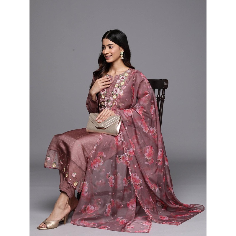 Libas Women Floral Embroidered Kurta with Trousers & Dupatta