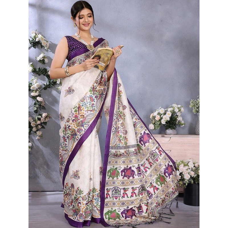 Lookmark Ethnic Motifs Bhagalpuri Saree With Unstitched Blouse Piece