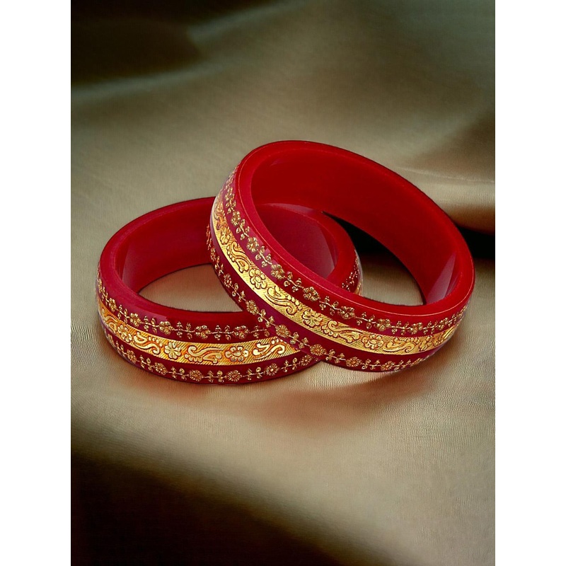 LUCKY JEWELLERY Set Of 2 Gold-Plated Floral Design Bangles