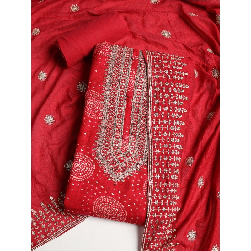 Meena Bazaar Bandhani Embroidered Sequinned Unstitched Dress Material