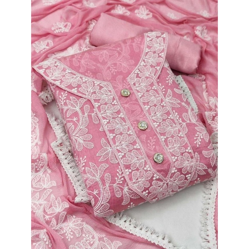 Moda Rapido Women Chanderi Embroidered Salwar Suit Dress Material with Naazmin Dupatta