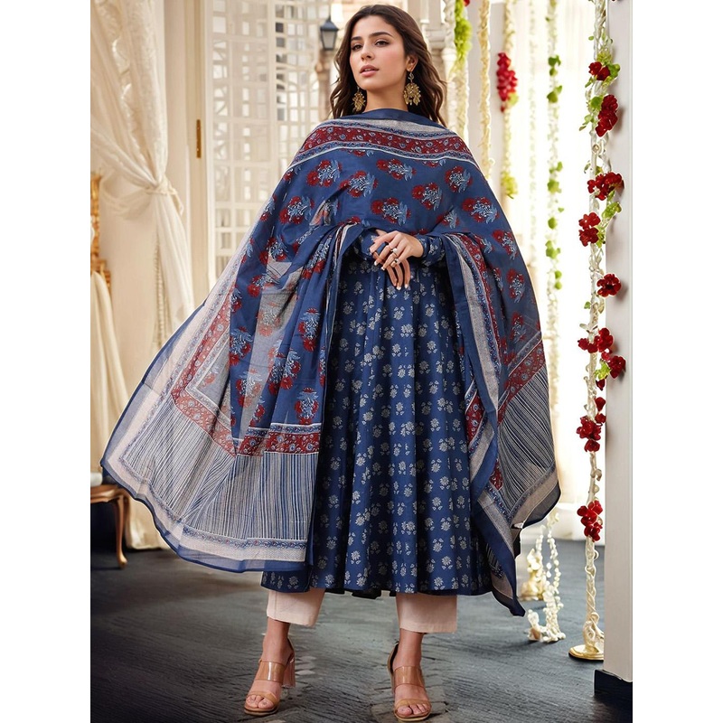 Moda Rapido Women Floral Printed Anarkali Kurta with Trousers & Dupatta