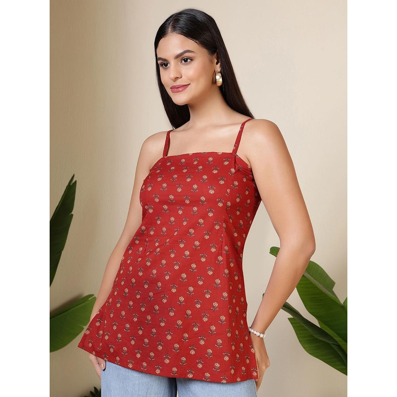 Nayo Women Floral Printed Shoulder Straps Cotton Tunic