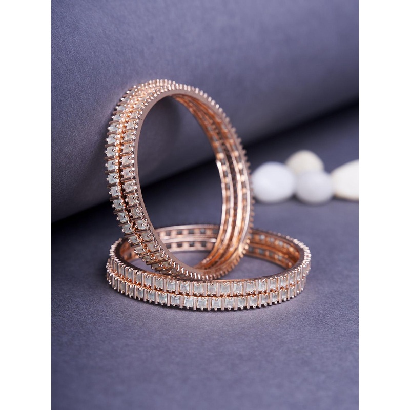 Opal Touch Set Of 4 Rose Gold-Plated AD Studded Bangles