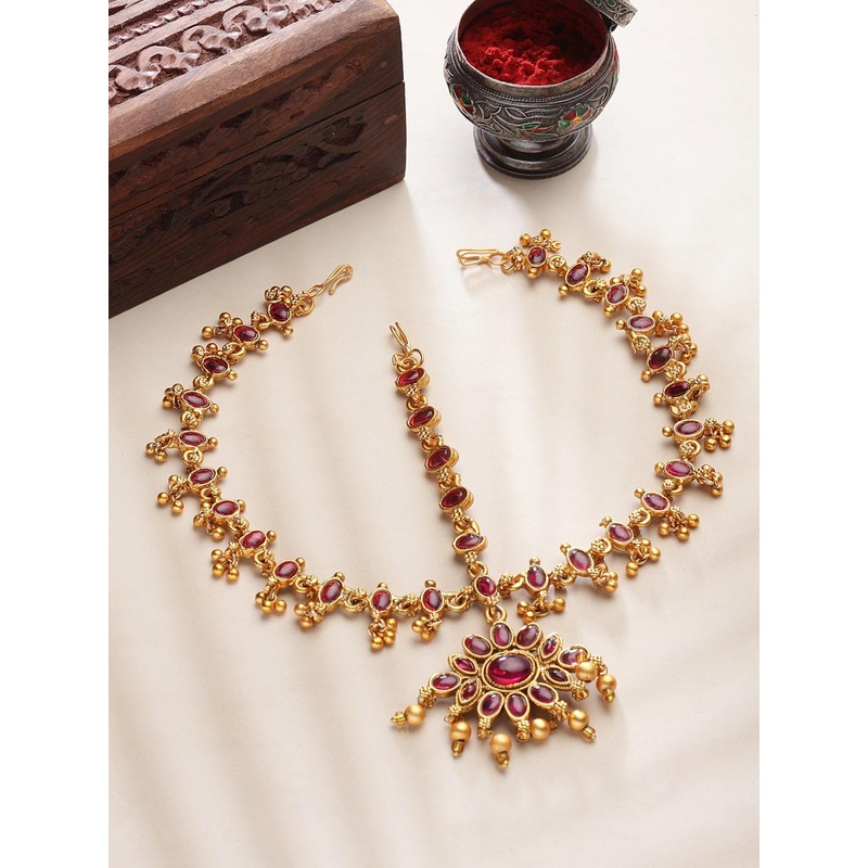 PANASH Gold-Plated Stone Studded Reversible Matha Patti Head Jewellery